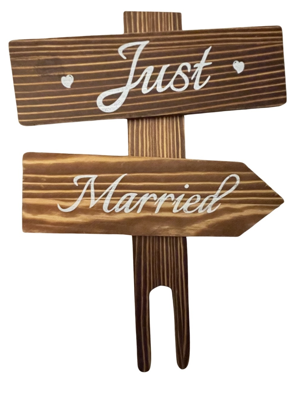 Wooden Just Married Wedding Cake Topper Rustic Directional Sign Decor - Picture 5 of 6